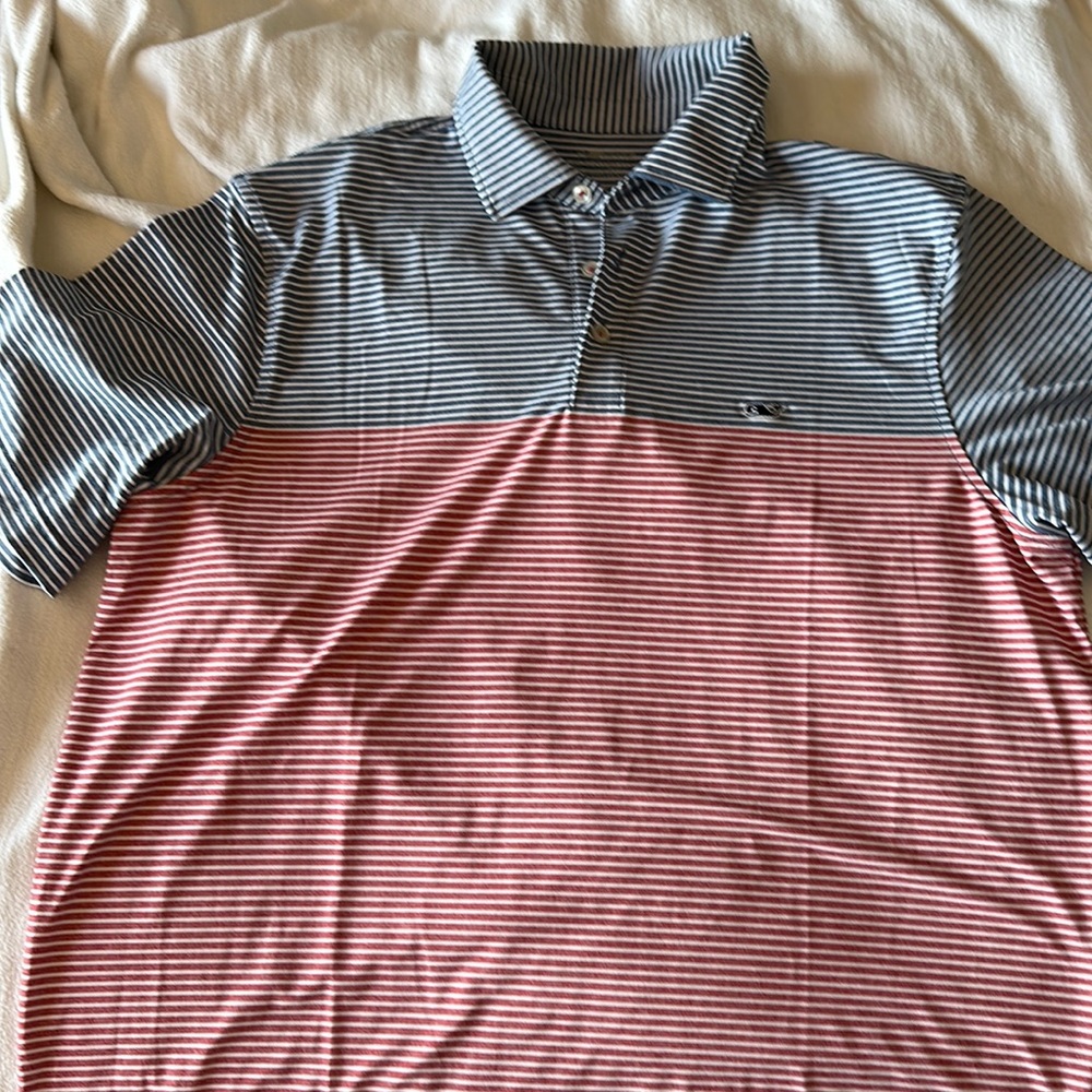 Vineyard Vines Sankaty Polo blue and Red with stripes Medium
